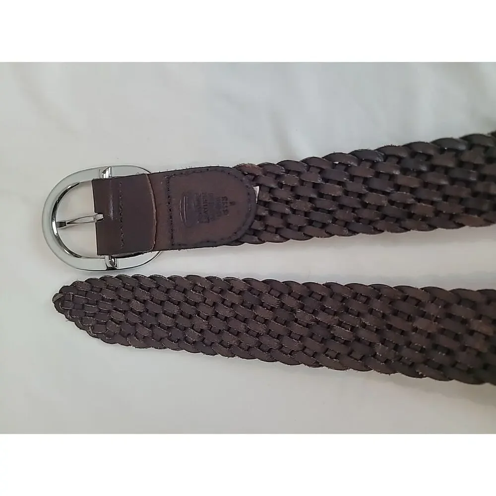 Talbots Leather Braided Belt Oval Silver Tone Buckle #6113 Size Small Brown